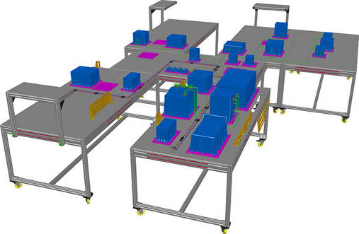 Computer visualization of a flatsat testbench with dummy equipments