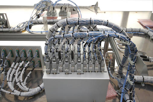 View of a part of a flatsat test bench connectics